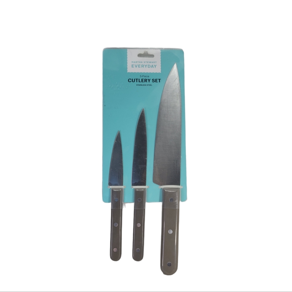 Martha Stewart Cutlery 3 Pc - Chef, Utility & Pairing Knives Steinless Steel New